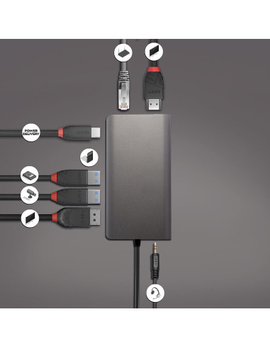 Lindy 43323 Stacja Dokująca Przewodowa Usb 3.2 Gen 1 (3.1 Gen 1) Type-C Czarny, Szary