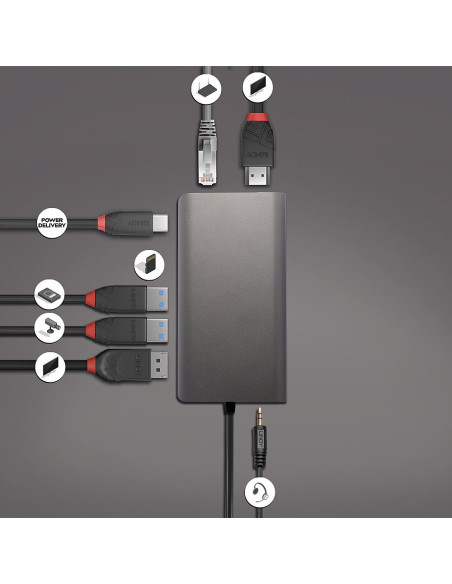 Lindy 43323 Stacja Dokująca Przewodowa Usb 3.2 Gen 1 (3.1 Gen 1) Type-C Czarny, Szary