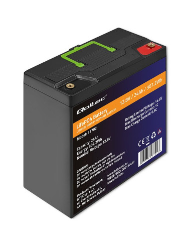 Qoltec Akumulator Lifepo4 Litowo-Żelazowo-Fosforanowy | 12.8V | 24Ah | 307.2Wh | Bms