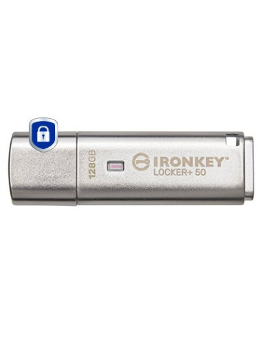 Kingston Technology Ironkey Locker+ 50 Pamięć Usb 128 Gb Usb Typu-A 3.2 Gen 1 (3.1 Gen 1) Srebrny