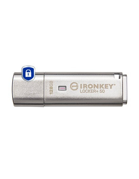 Kingston Technology Ironkey Locker+ 50 Pamięć Usb 128 Gb Usb Typu-A 3.2 Gen 1 (3.1 Gen 1) Srebrny