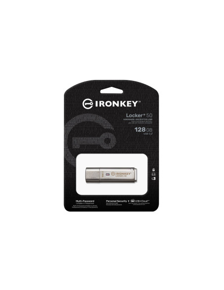 Kingston Technology Ironkey Locker+ 50 Pamięć Usb 128 Gb Usb Typu-A 3.2 Gen 1 (3.1 Gen 1) Srebrny