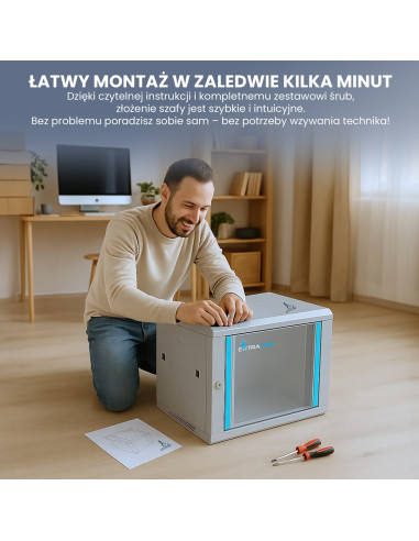 Extralink Szafa Rack 6U 600X600 Szara Montowana Na Ścianie