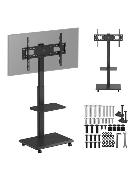 Stand / Wózek Dla Tv Ergo-Office, Max. Obciążenie 50Kg / 5Kg Półka, Max. Vesa 600X400, Wbud. Listwa Zasil., Czarny, Er-304 B