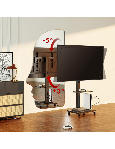 Stand / Wózek Dla Tv Ergo-Office, Max. Obciążenie 50Kg / 5Kg Półka, Max. Vesa 600X400, Wbud. Listwa Zasil., Czarny, Er-304 B