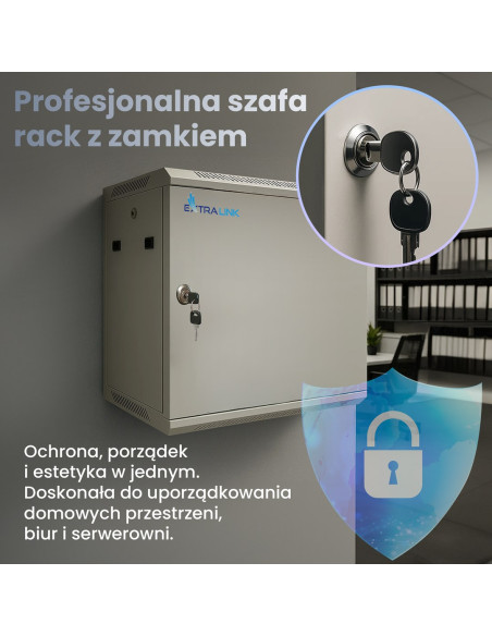 Extralink Szafa Rack 6U 600X450 Asp Szara Montowana Na Ścianie, Drzwi Blaszane Pełne