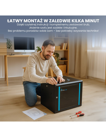 Extralink Szafa Rack 4U 600X600 Czarna Montowana Na Ścianie