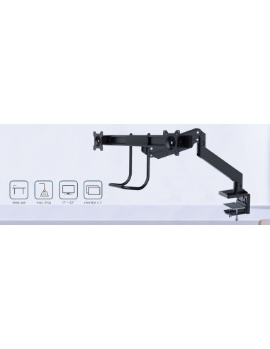 Gembird Ma-Da2-04 Regulowane Biurkowe Ramię Na 2 Monitory, 17”-32”, Do 8 Kg