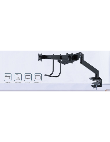 Gembird Ma-Da2-04 Regulowane Biurkowe Ramię Na 2 Monitory, 17”-32”, Do 8 Kg