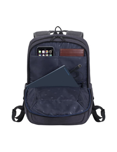 Rivacase Plecak Na Laptop 15,6" Regent, Czarny, 17L, Materiał Wodoodporny, Kieszenie Na Tablet, Smartfon, Butelkę, Akces.