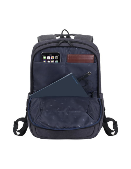 Rivacase Plecak Na Laptop 15,6" Regent, Czarny, 17L, Materiał Wodoodporny, Kieszenie Na Tablet, Smartfon, Butelkę, Akces.