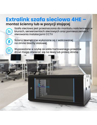 Extralink Szafa Rack 4U 600X450 Czarna Montowana Na Ścianie
