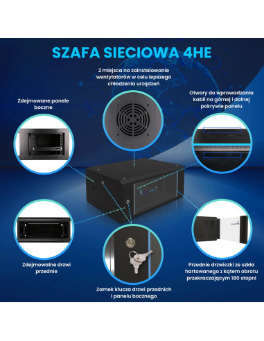 Extralink Szafa Rack 4U 600X450 Czarna Montowana Na Ścianie