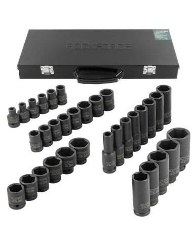 Rockforce Nasadki Udarowe Komplet 33 Elementów 1/2" 6-Kąt 8-32Mm