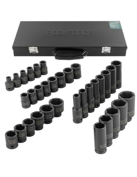 Rockforce Nasadki Udarowe Komplet 33 Elementów 1/2" 6-Kąt 8-32Mm