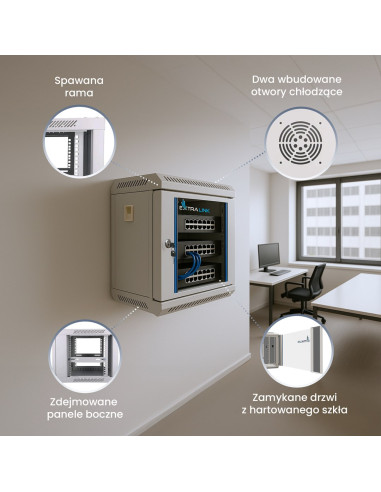 Extralink Szafa Rack 6U 10" Szara Montowana Na Ścianie