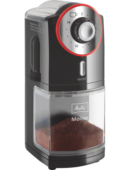 Melitta Molino 100 W Czarny, Czerwony, Stal Nierdzewna