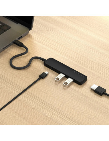 Satechi 4W1 Usb-C Slim Multiport Adapter 4K - Aluminiowy Adapter Do Urządzeń Mobilnych Usb-C (Usb-C, 4K Hdmi, 2X Usb-A) (Black)