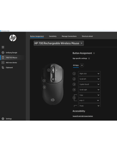 Mysz Hp 700 Rechargeable  Mouse Black Bezprzewodowa Z Akumulatorem Czarna Az7B0Aa