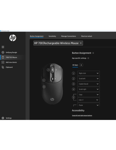 Mysz Hp 700 Rechargeable  Mouse Black Bezprzewodowa Z Akumulatorem Czarna Az7B0Aa