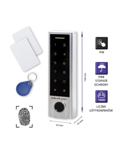 Zamek Szyfrowy Dotykowy Proteus Z Czytnikiem Linii Papilarnych Rfid Kod Karta Brelok Dzwonek Ip68 Em