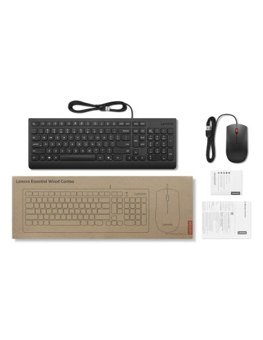 Podstawowe Lenovo | Kombinacja Klawiatury I Myszy | Przewodowe | Euro Amerykańskie | Czarny