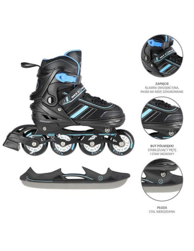 Łyżworolki Nils Extreme Nh18191 2W1 Czarno-Niebieskie Rozm. M (34-38) Z Wymienną Płozą Hokejową