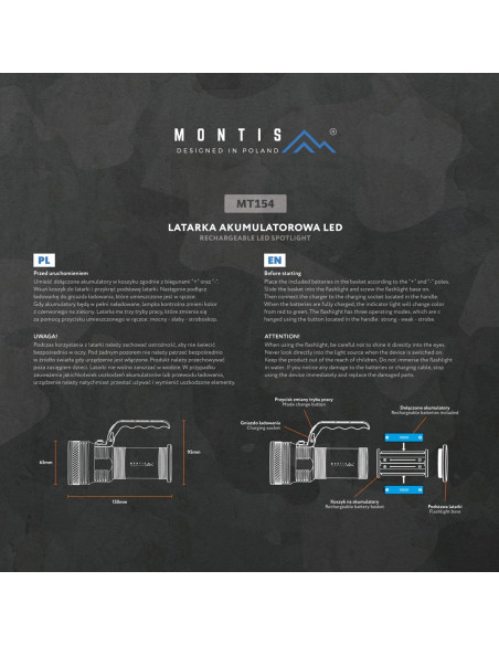 Montis Aluminiowa Ręczna Latarka Akumulatorowa Led Mt154