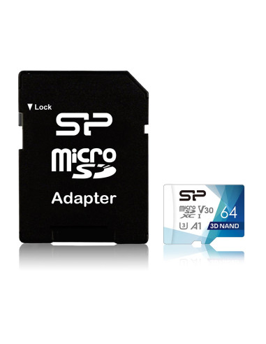 Karta Pamięci Silicon Power Microsdxc Superior Pro 64Gb V30 Uhs-1 U3 A1 + Adapter Microsd-Sd (Sp064Gbstxdu3V20Ab)