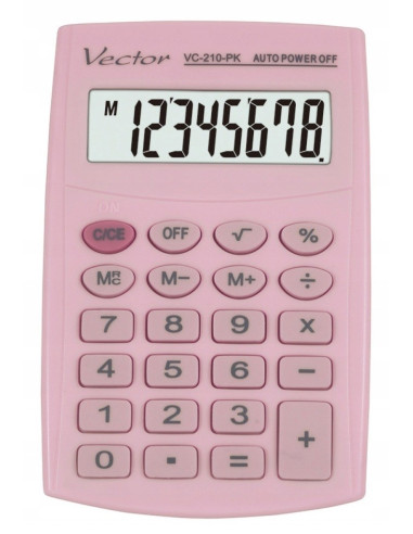 Vector Kalkulator Kieszonkow Kav Vc-210 Pk, 8- Cyfrowy ,64X98,5Mm, Jasnoróżowy