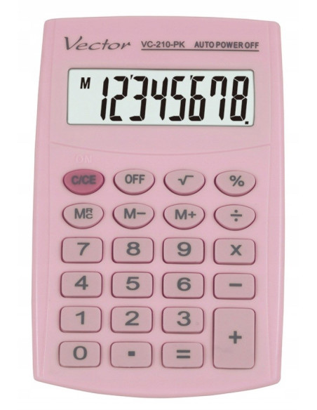 Vector Kalkulator Kieszonkow Kav Vc-210 Pk, 8- Cyfrowy ,64X98,5Mm, Jasnoróżowy