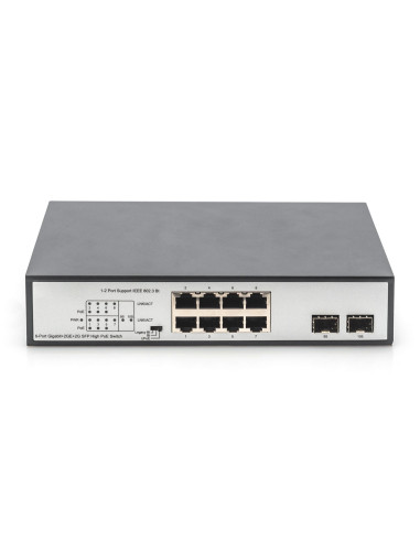 Digitus Przełącznik Sieciowy Niezarządzalny Desktop 8X Rj45 Gb/S (W Tym 6Xpoe)+ 2X Sfp, Poe++ Max Budżet 180W