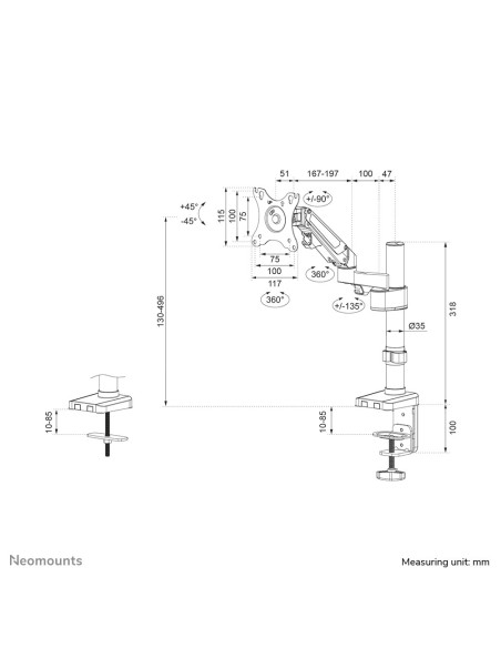 Neomounts Ds70-750Bl1 Uchwyt / Stojak Do Monitorów 68,6 Cm (27") Biurko Czarny