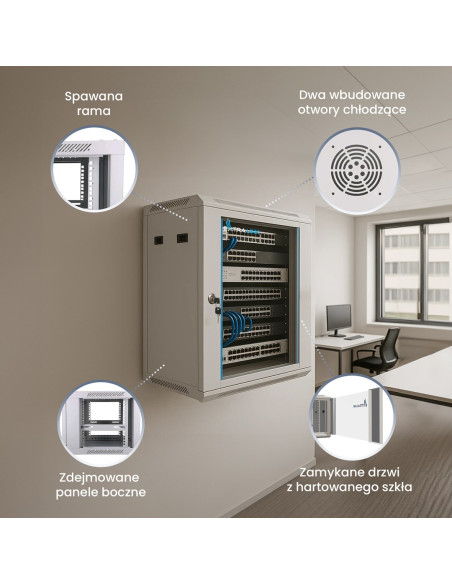 Extralink Szafa Rack 9U 600X450 Szara Montowana Na Ścianie