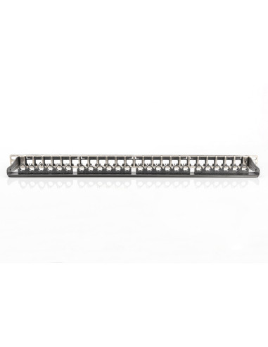 Panel Krosowy High Density 19" 24X Keystone, Ekranowany, 0.5U, Czarny, Prowadnica Kabli, Pola Opisowe