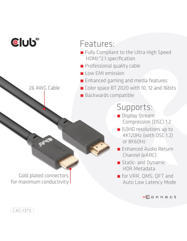 Club3D Cac-1375 Kabel Hdmi 5 M Hdmi Typu A (Standard) Czarny