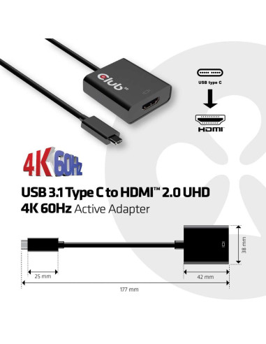 Club3D Usb 3.1 Type C To Hdmi 2.0 Uhd 4K 60Hz Active Adapter