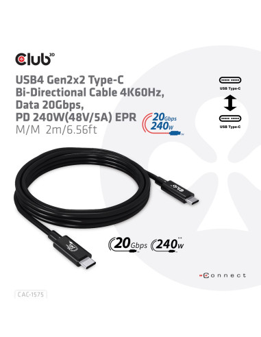 Club3D Cac-1575 Kabel Usb Usb4 Gen 2X2 2 M Usb C Czarny