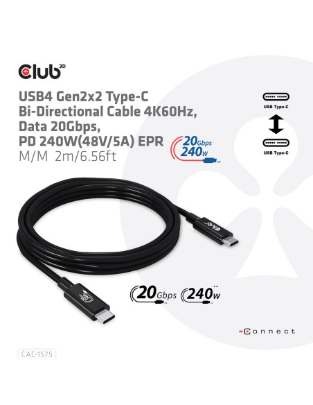 Club3D Cac-1575 Kabel Usb Usb4 Gen 2X2 2 M Usb C Czarny