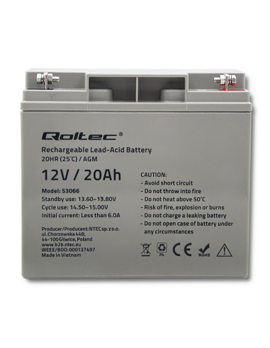 Qoltec 53066 Akumulator Ołowiany (Vrla) 12 V 20 Ah
