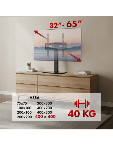 Maclean Uniwersalny Stojak Do Tv, Na Szafkę Rtv, Podstawka, Max. 40Kg, Max. Vesa 400X400, Regulacja Wysokości I Kąta Mc-1240