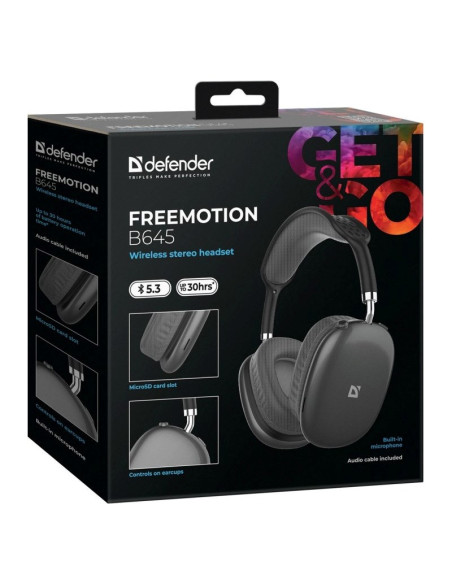 Defender Słuchawki Nauszne Bluetooth Freemotion B645 Czarne 63645