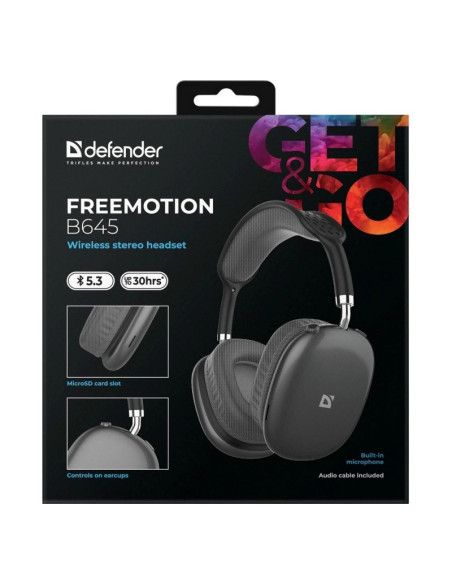 Defender Słuchawki Nauszne Bluetooth Freemotion B645 Czarne 63645