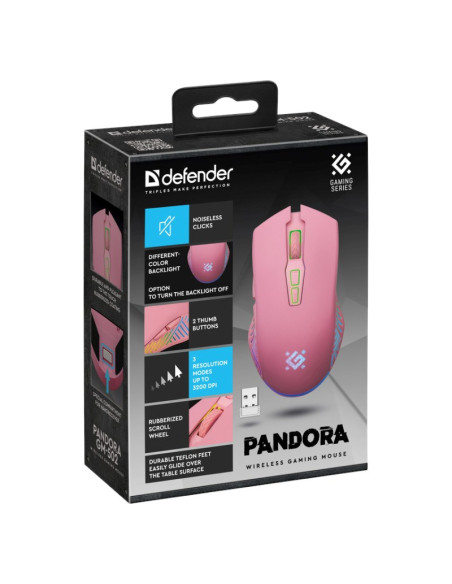 Defender Mysz Bezprzewodowa Pandora Gm-502 Rf 3200Dpi 7P Różowa 52501