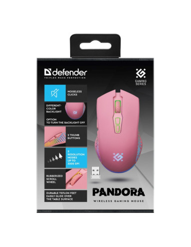 Defender Mysz Bezprzewodowa Pandora Gm-502 Rf 3200Dpi 7P Różowa 52501