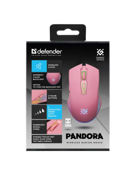 Defender Mysz Bezprzewodowa Pandora Gm-502 Rf 3200Dpi 7P Różowa 52501