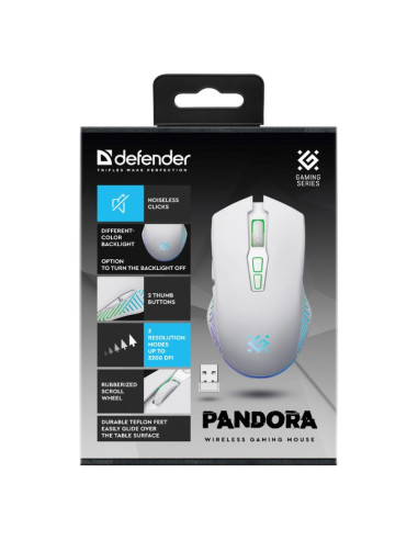 Defender Mysz Bezprzewodowa Pandora Gm-502 Rf 3200Dpi 7P Biała 52502