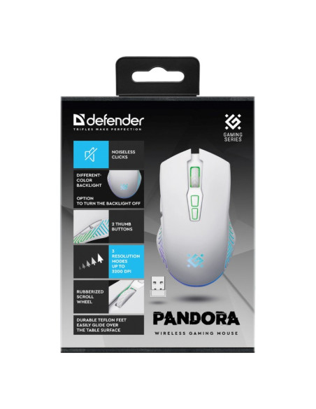Defender Mysz Bezprzewodowa Pandora Gm-502 Rf 3200Dpi 7P Biała 52502