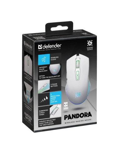 Defender Mysz Bezprzewodowa Pandora Gm-502 Rf 3200Dpi 7P Biała 52502