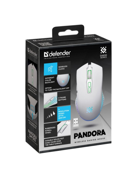 Defender Mysz Bezprzewodowa Pandora Gm-502 Rf 3200Dpi 7P Biała 52502